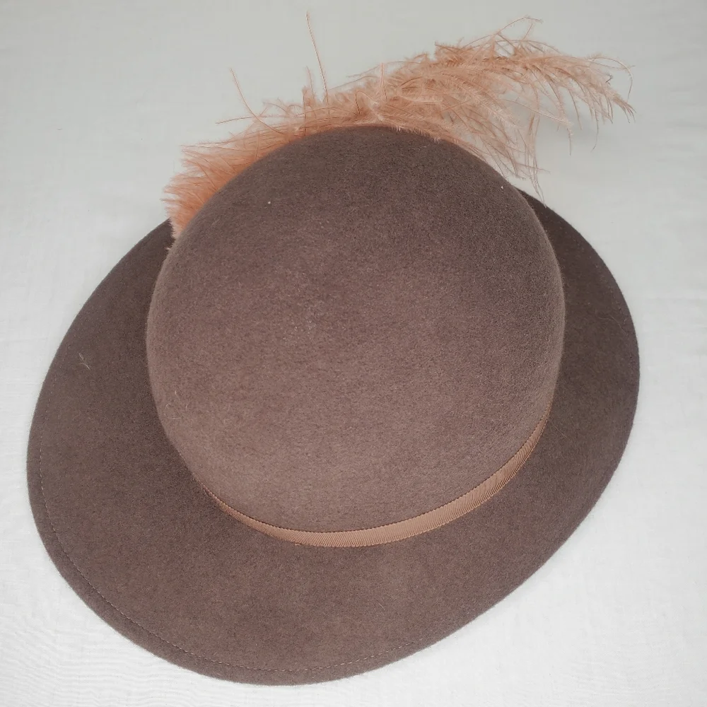 47bx) LANCASTER Wool Hat with Fine Ostrich Feather VINTAGE - Picture 2 of 8